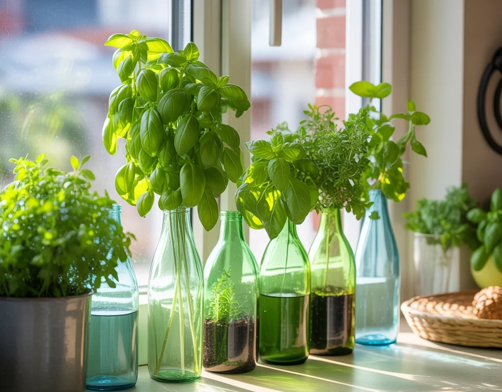 DIY Glass Bottle Herb Garden for Kitchen Decoration