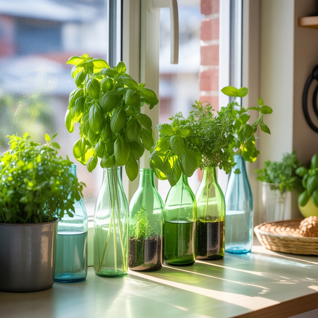 DIY Glass Bottle Herb Garden for Kitchen Decoration