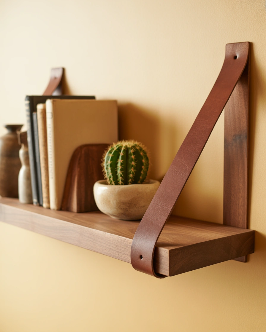 DIY Leather and Wood Floating Shelf