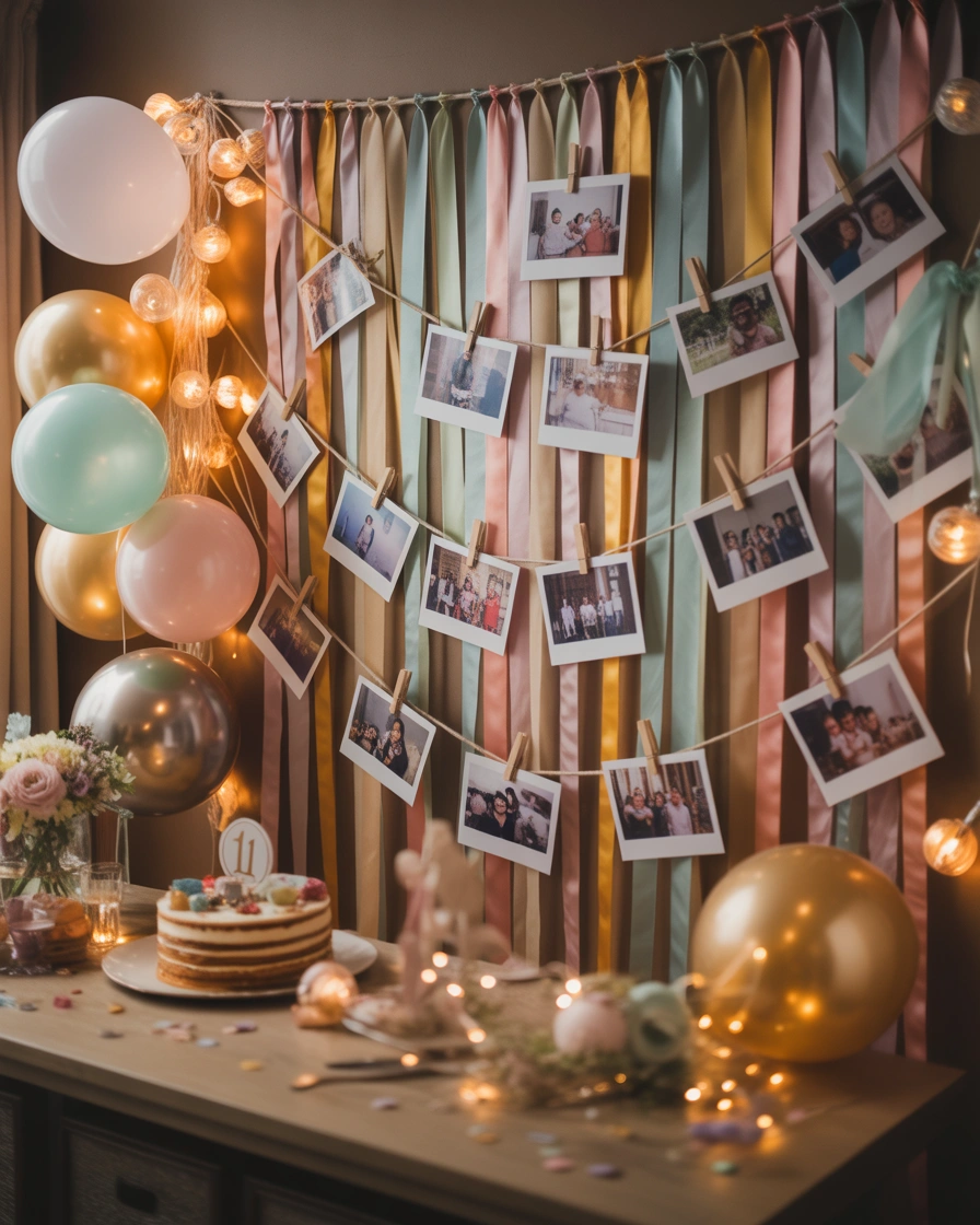 DIY Ribbon Photo Memory Wall for Birthday Celebration