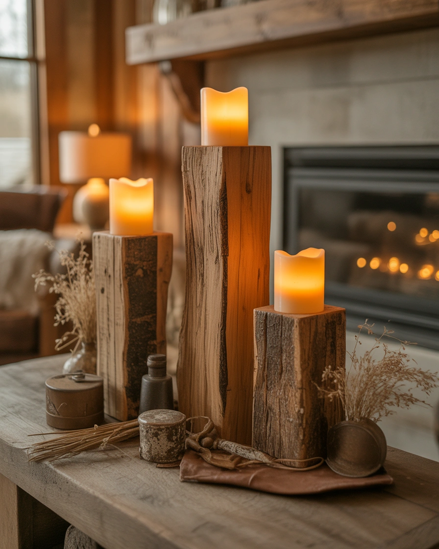 DIY Rustic Wooden Candle Holders
