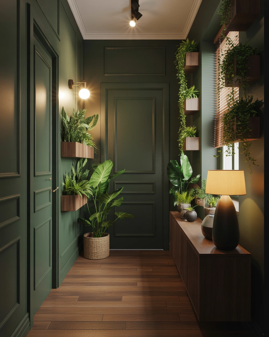 Decorate With Green Plants to Bring Life Into a Dark Corridor