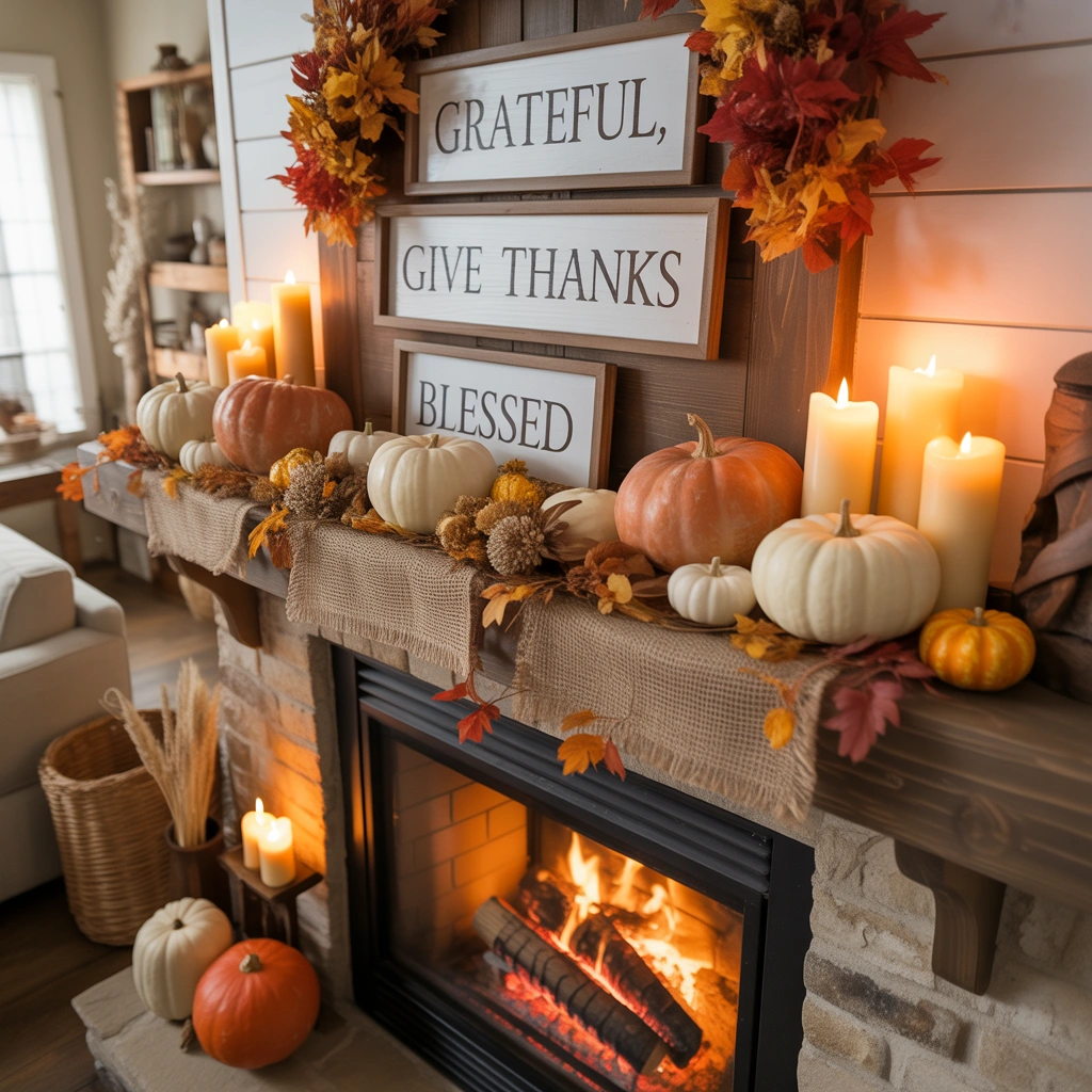 Decorate Your Fireplace Mantel With Autumn Thanksgiving Style