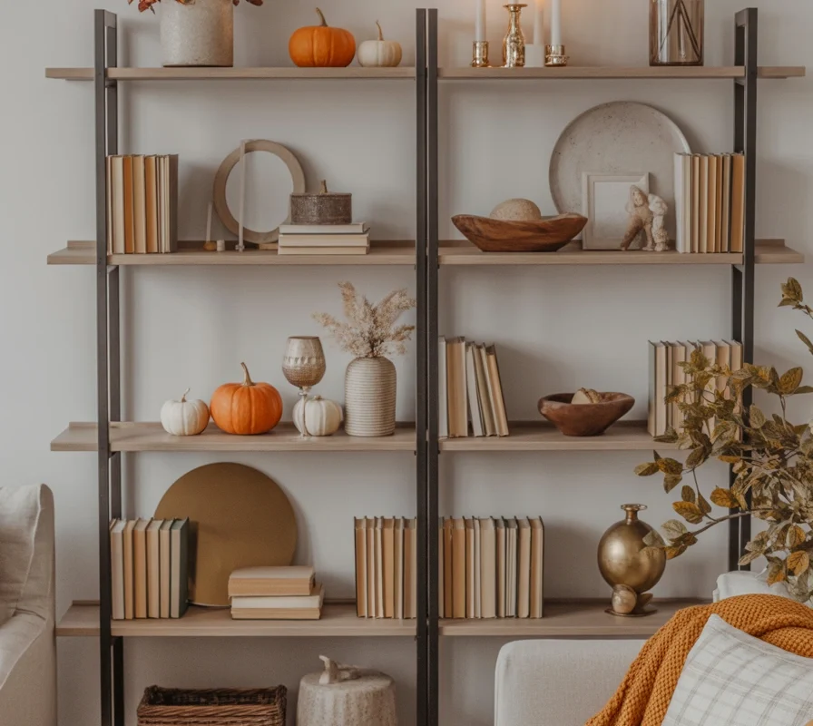 Decorate Your Living Room Shelves With Autumn Details