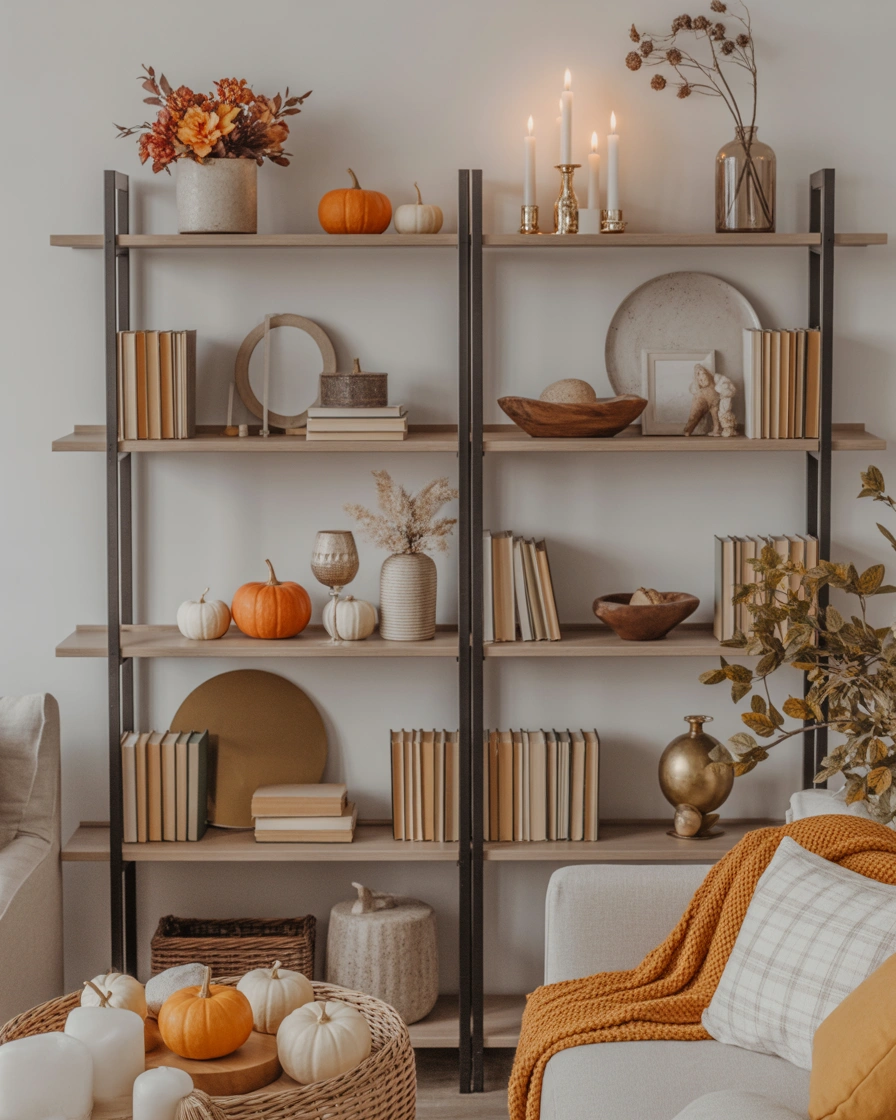 Decorate Your Living Room Shelves With Autumn Details