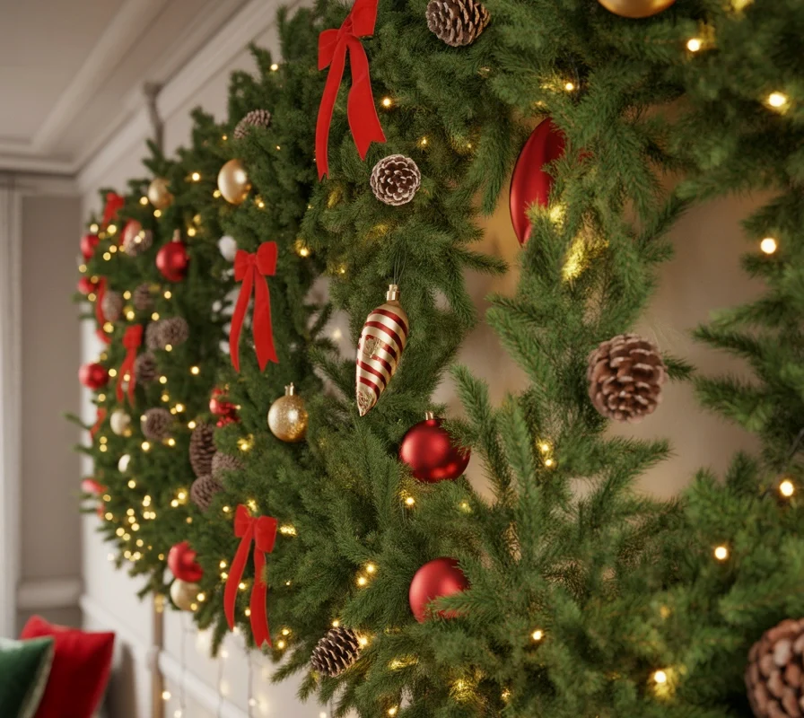 Decorate Your Wall With Christmas Garland and Lights