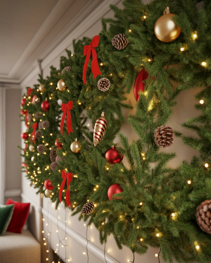Decorate Your Wall With Christmas Garland and Lights