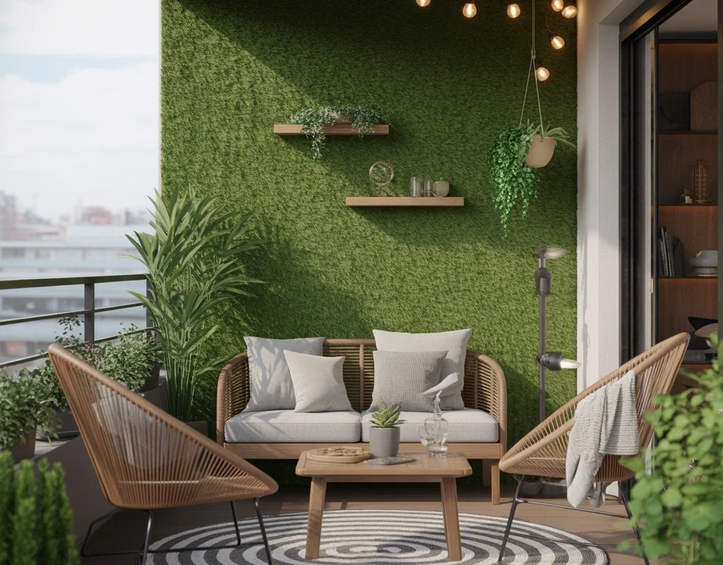 Decorate a Balcony With a Grass Wall for a Fresh Outdoor Feel