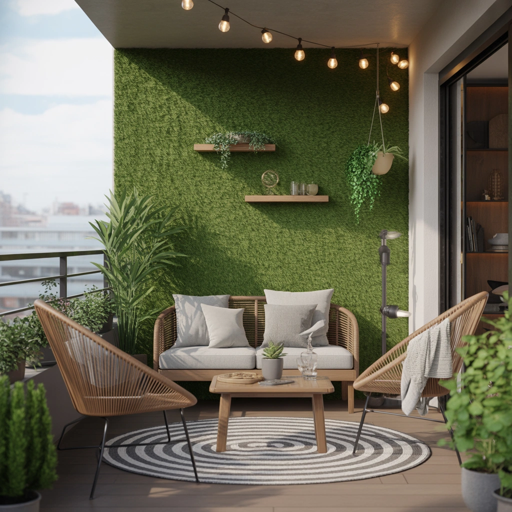 Decorate a Balcony With a Grass Wall for a Fresh Outdoor Feel