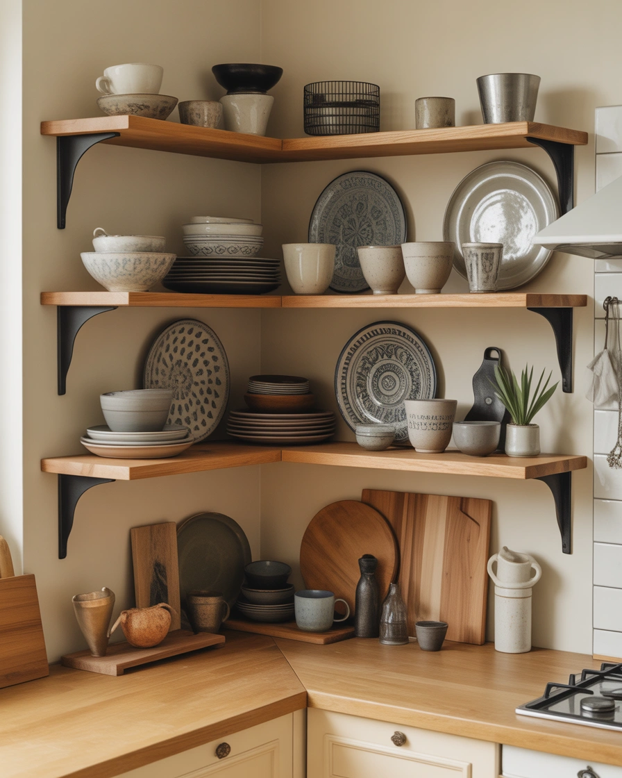 Decorate a Corner Shelf With Stylish Kitchenware Collection