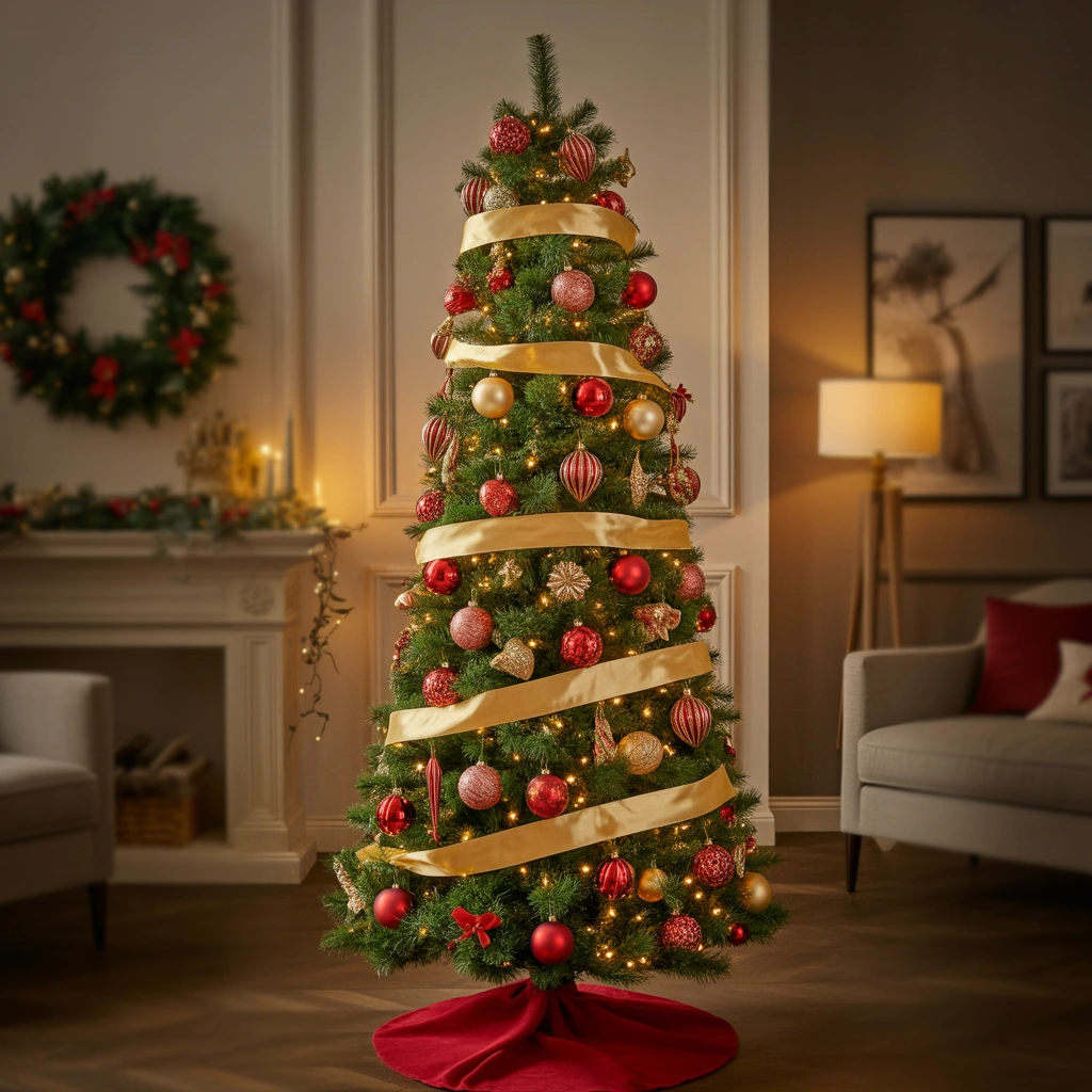 Decorate a Slim Christmas Tree With Classic Red and Gold Elegance