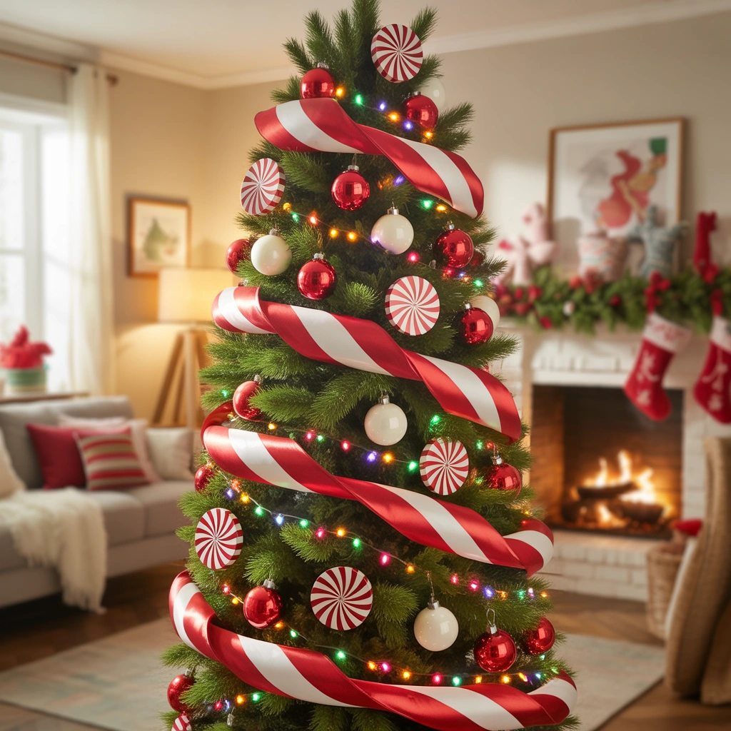 Decorate a Slim Christmas Tree With a Candy Cane Theme
