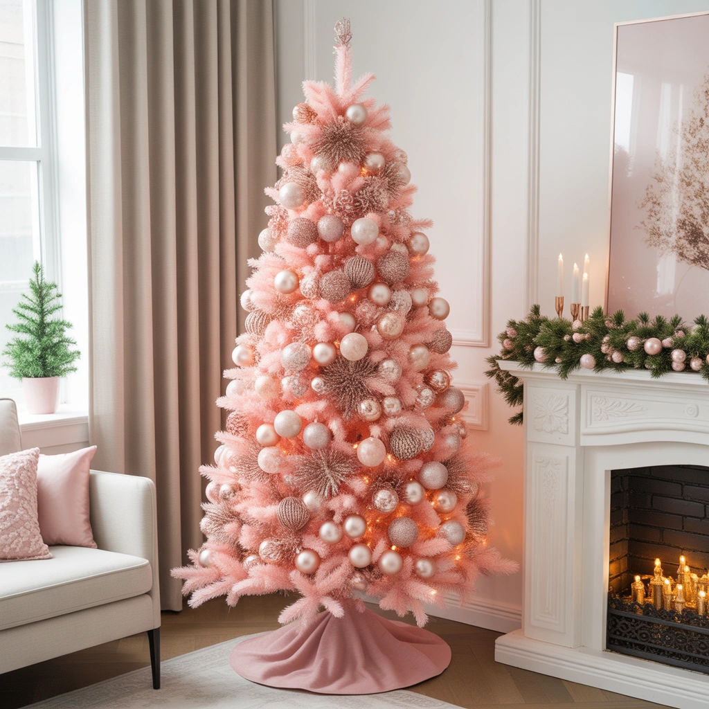 Decorate a Slim Christmas Tree With a Pink and Rose Gold Theme