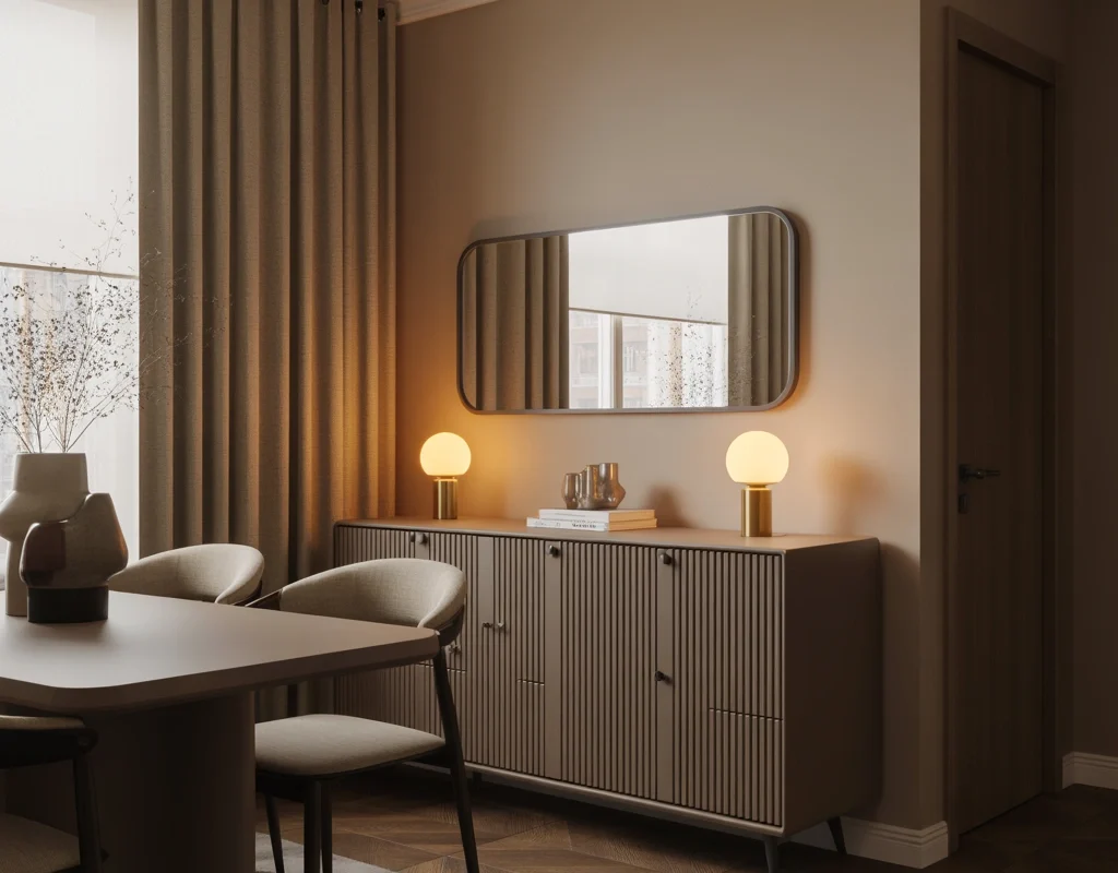 Decorate a Small Dining Room Buffet With Two Compact Lamps