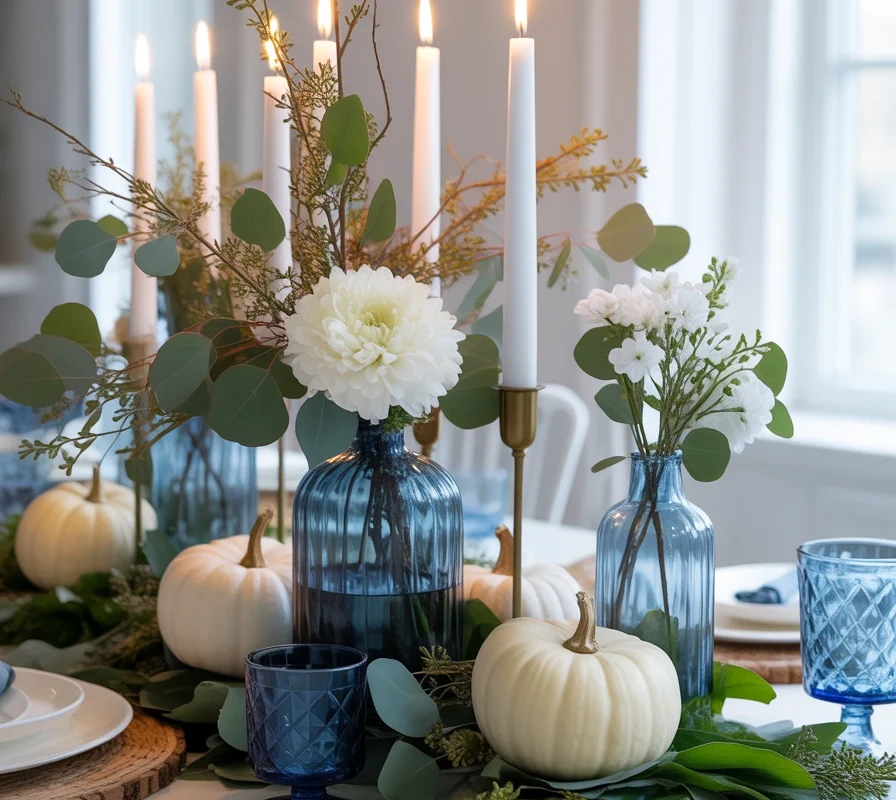 Design a Blue and White Thanksgiving Centerpiece