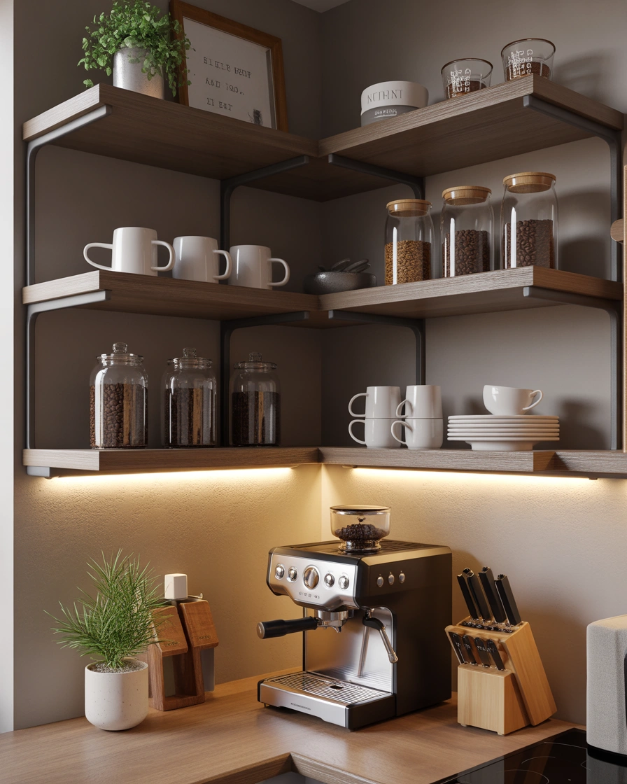 Design a Coffee Station on Your Kitchen Corner Shelf