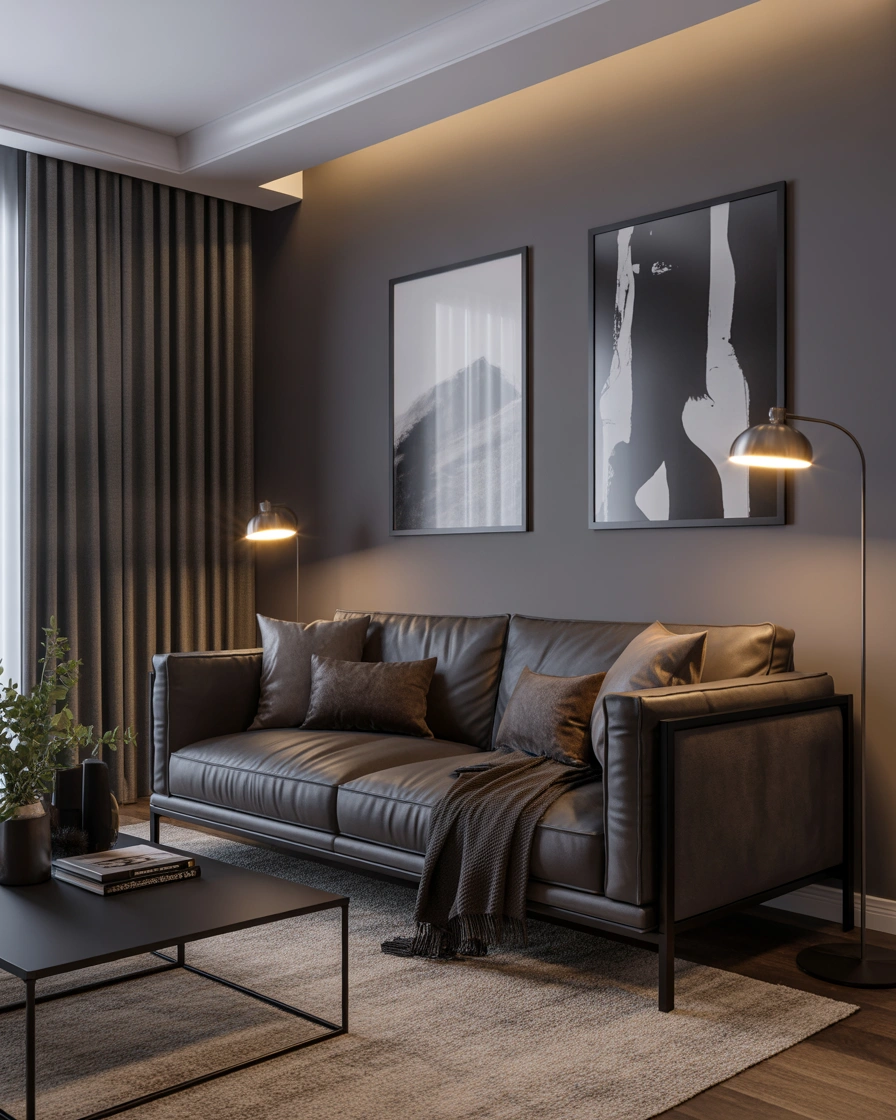 Design a Contemporary Living Room With Black and Dark Grey Accents