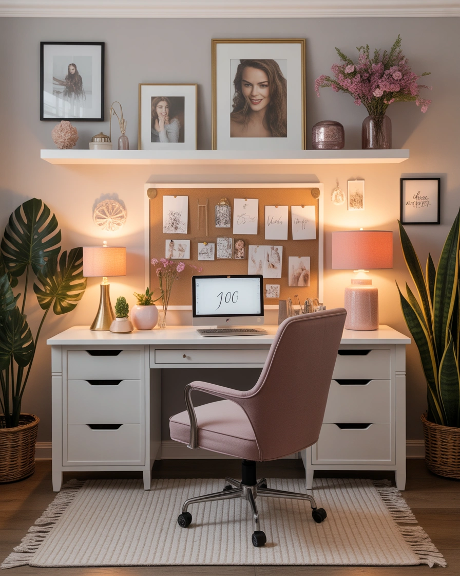 Design a Feminine Home Office With Personalized Decor