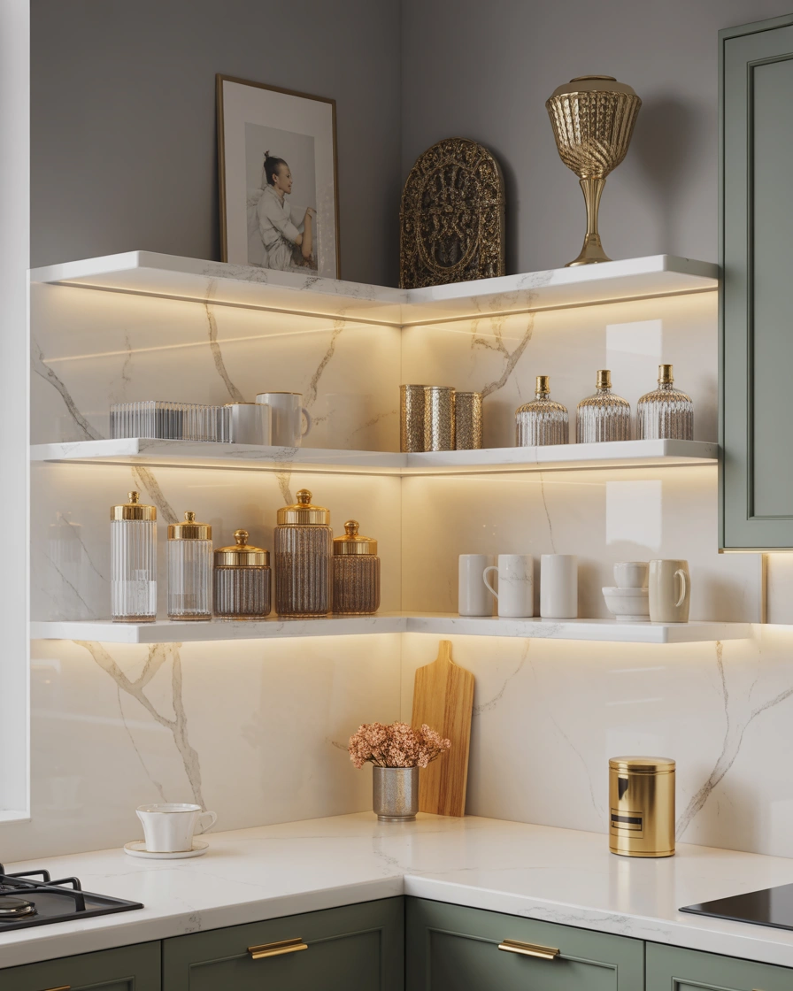 Design a Luxury Corner Shelf With Marble and Elegant Accessories