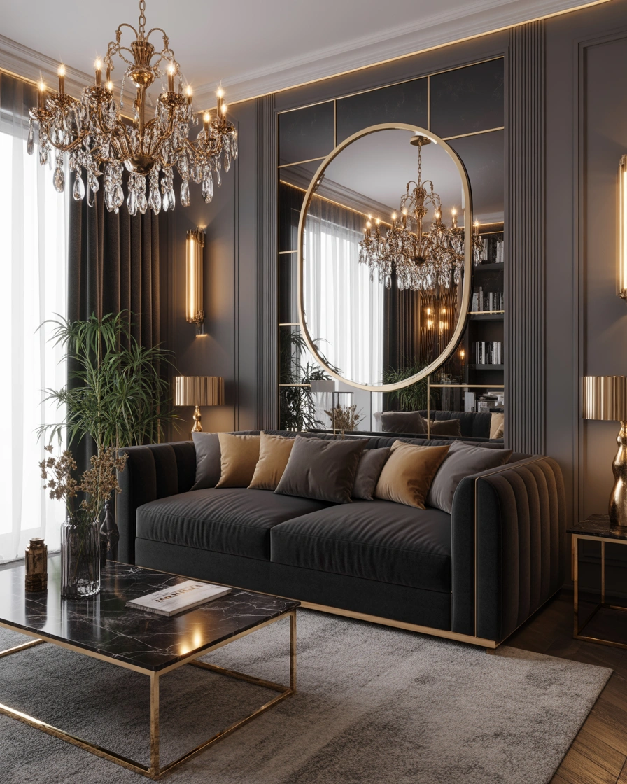 Design a Luxury Living Room With a Black Velvet Sofa