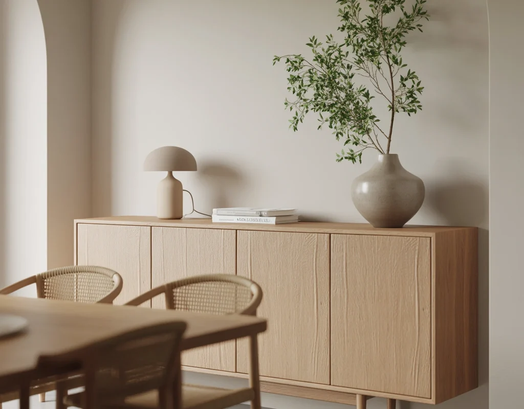 Design a Minimalist Buffet With Two Lamps and Natural Decorative Elements