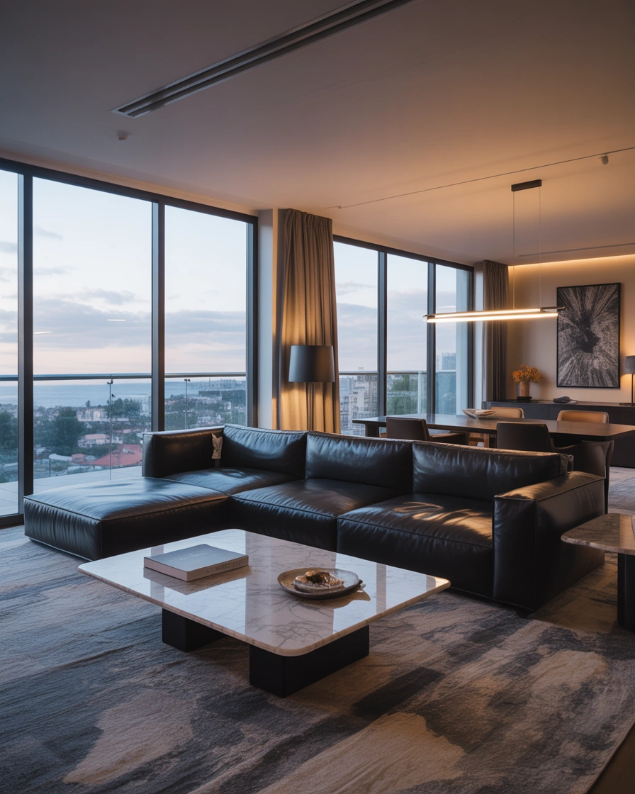 Design a Modern Luxury Apartment With a Black Sectional Sofa