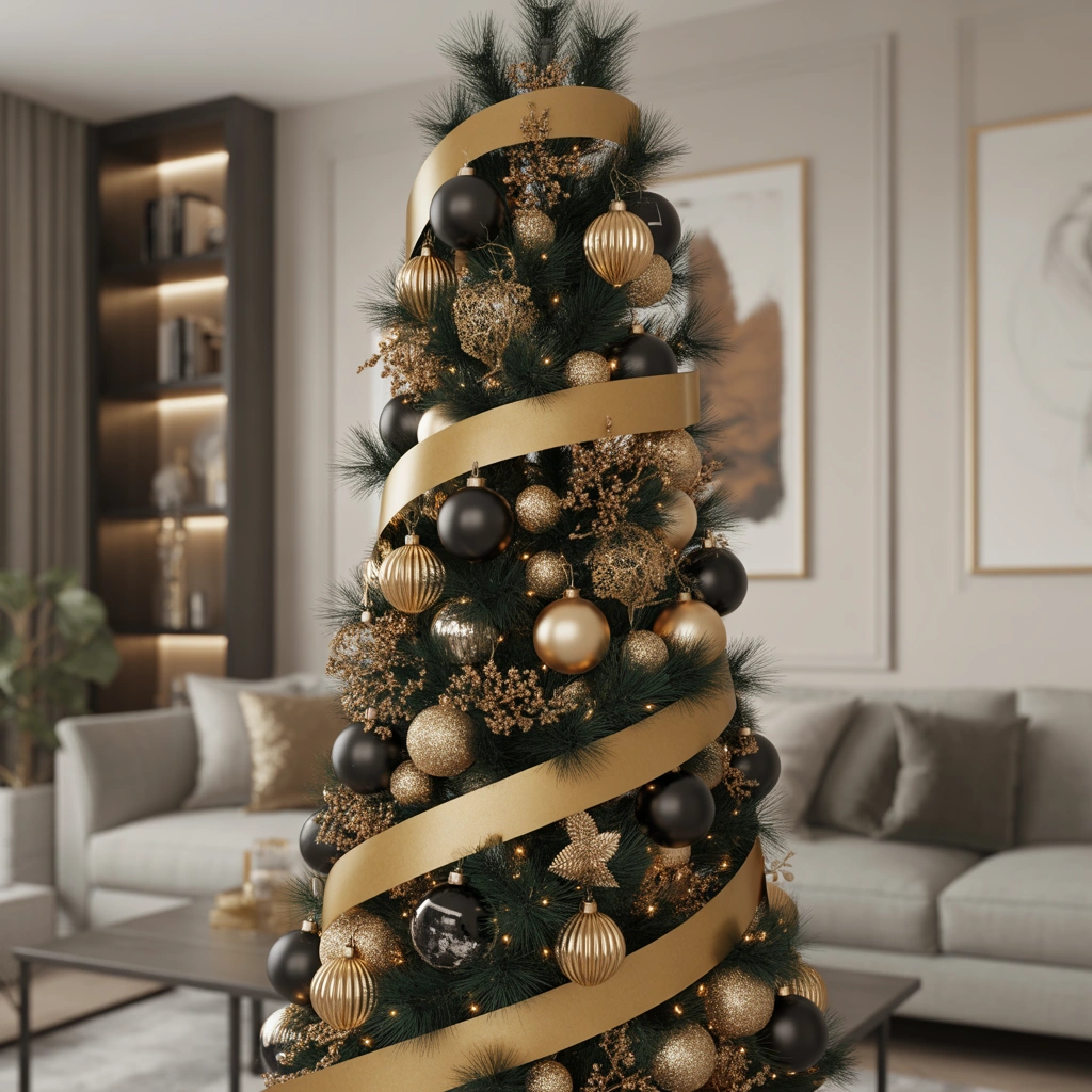 Design a Slim Christmas Tree With a Modern Black and Gold Luxury Look