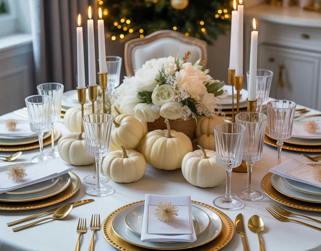 Design an Elegant Gold and White Thanksgiving Table Decor