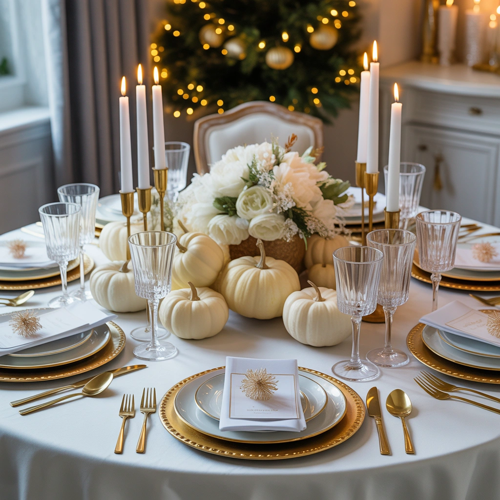 Design an Elegant Gold and White Thanksgiving Table Decor