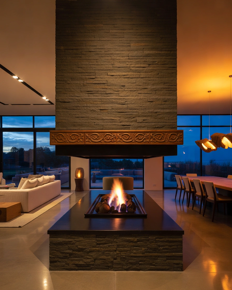 Double Sided Fireplace Mantle Ideas for Open Floor Plans