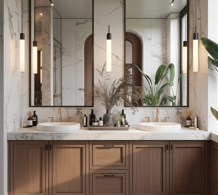 Double Sink Bathroom Vanity With Marble Countertop for a Luxury Feel