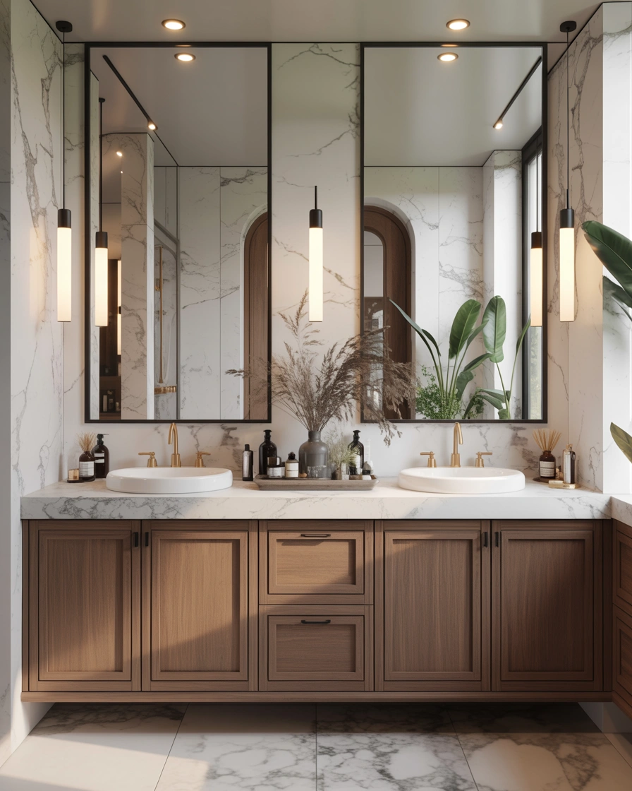 Double Sink Bathroom Vanity With Marble Countertop for a Luxury Feel