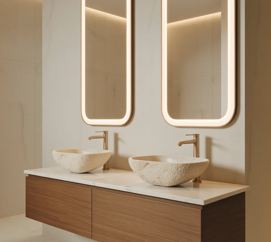 Double Sink Bathroom Vanity With Vessel Sinks for a Designer Look