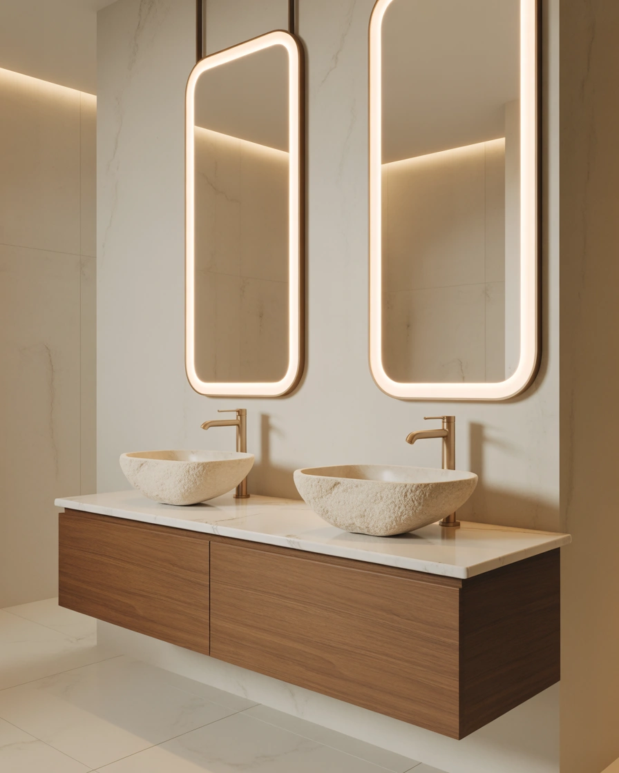 Double Sink Bathroom Vanity With Vessel Sinks for a Designer Look