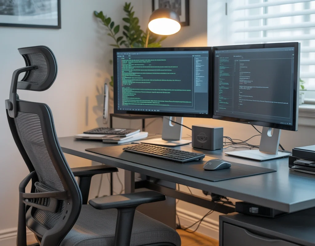 Dual Monitor Home Office Desk Setup