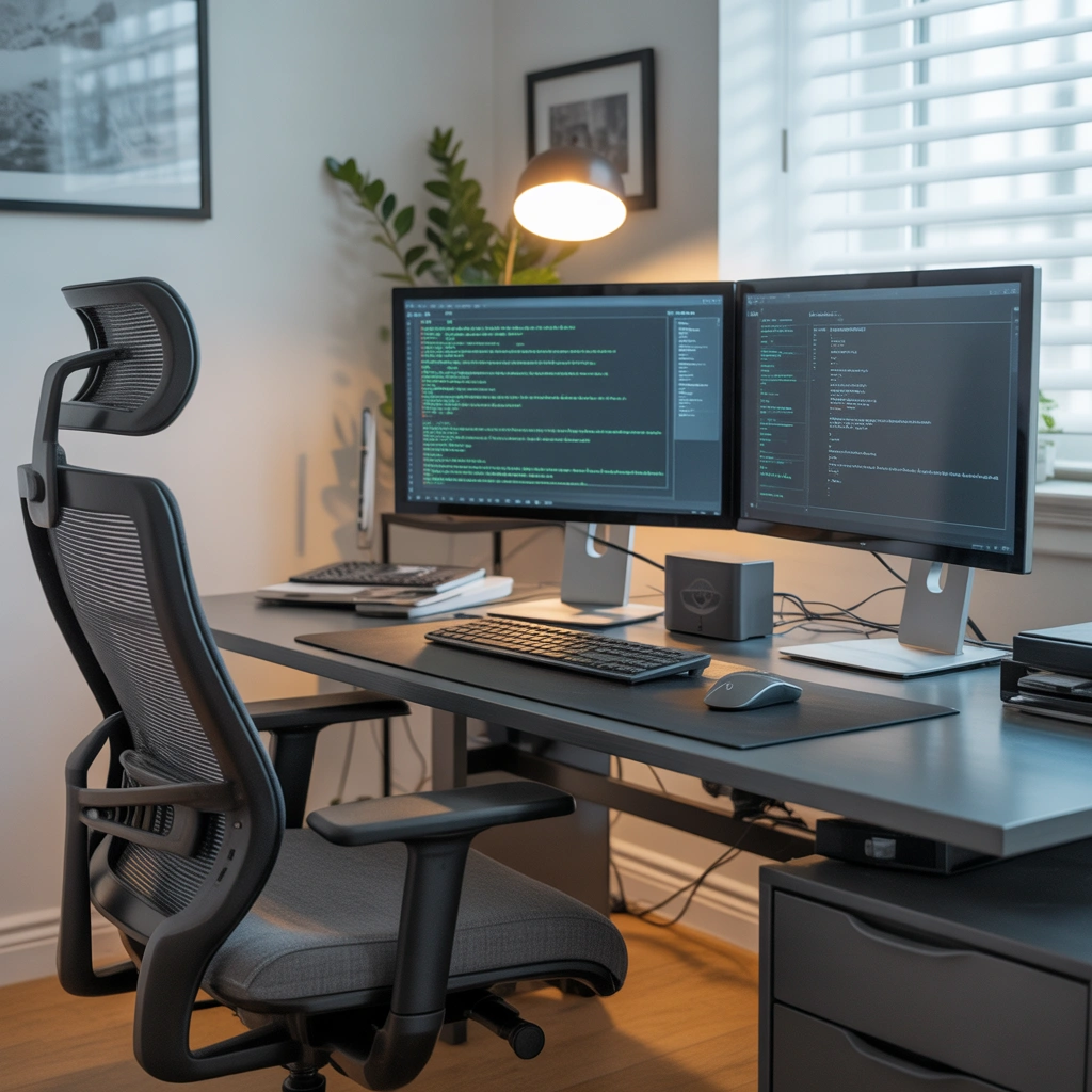Dual Monitor Home Office Desk Setup