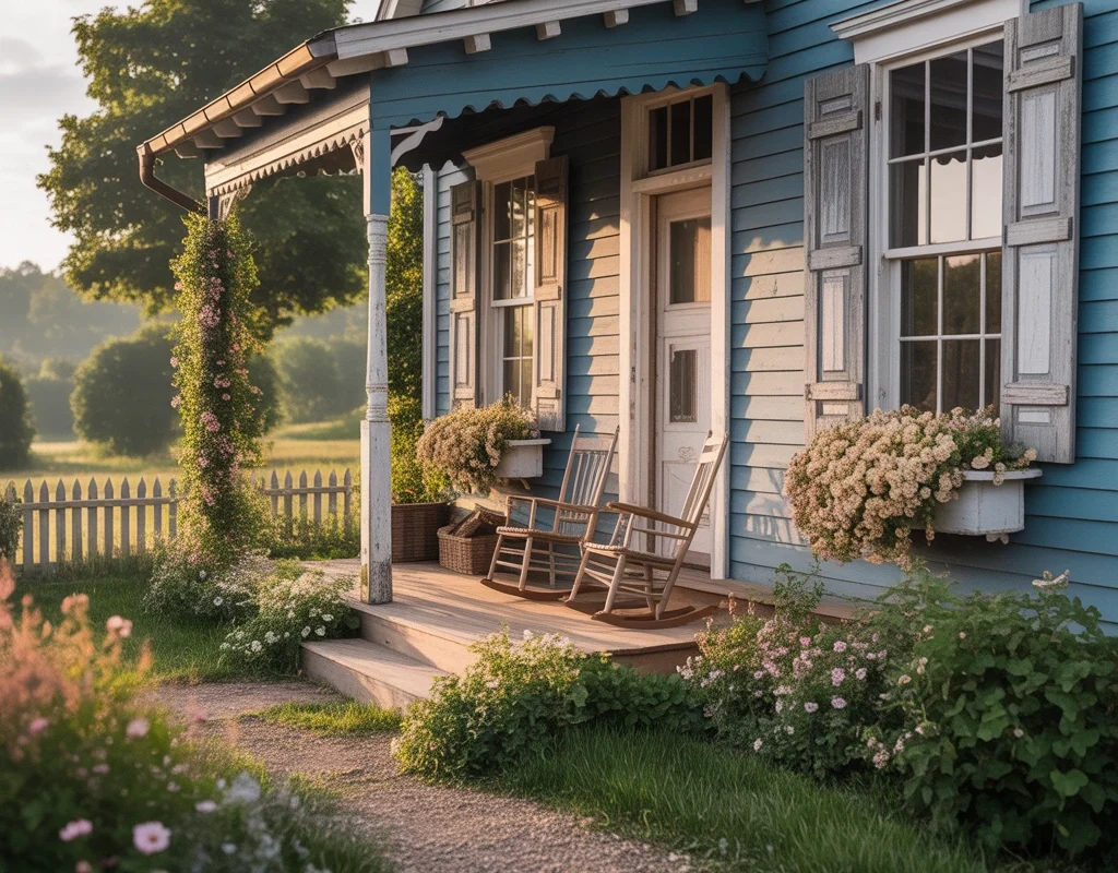 Dusty Blue Farmhouse Exterior Paint Color for a Vintage and Relaxing Country Look