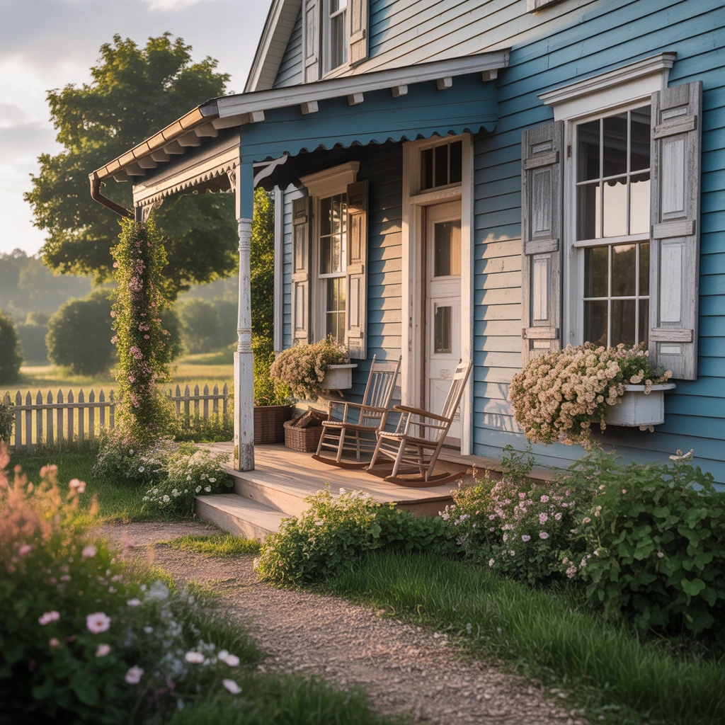 Dusty Blue Farmhouse Exterior Paint Color for a Vintage and Relaxing Country Look