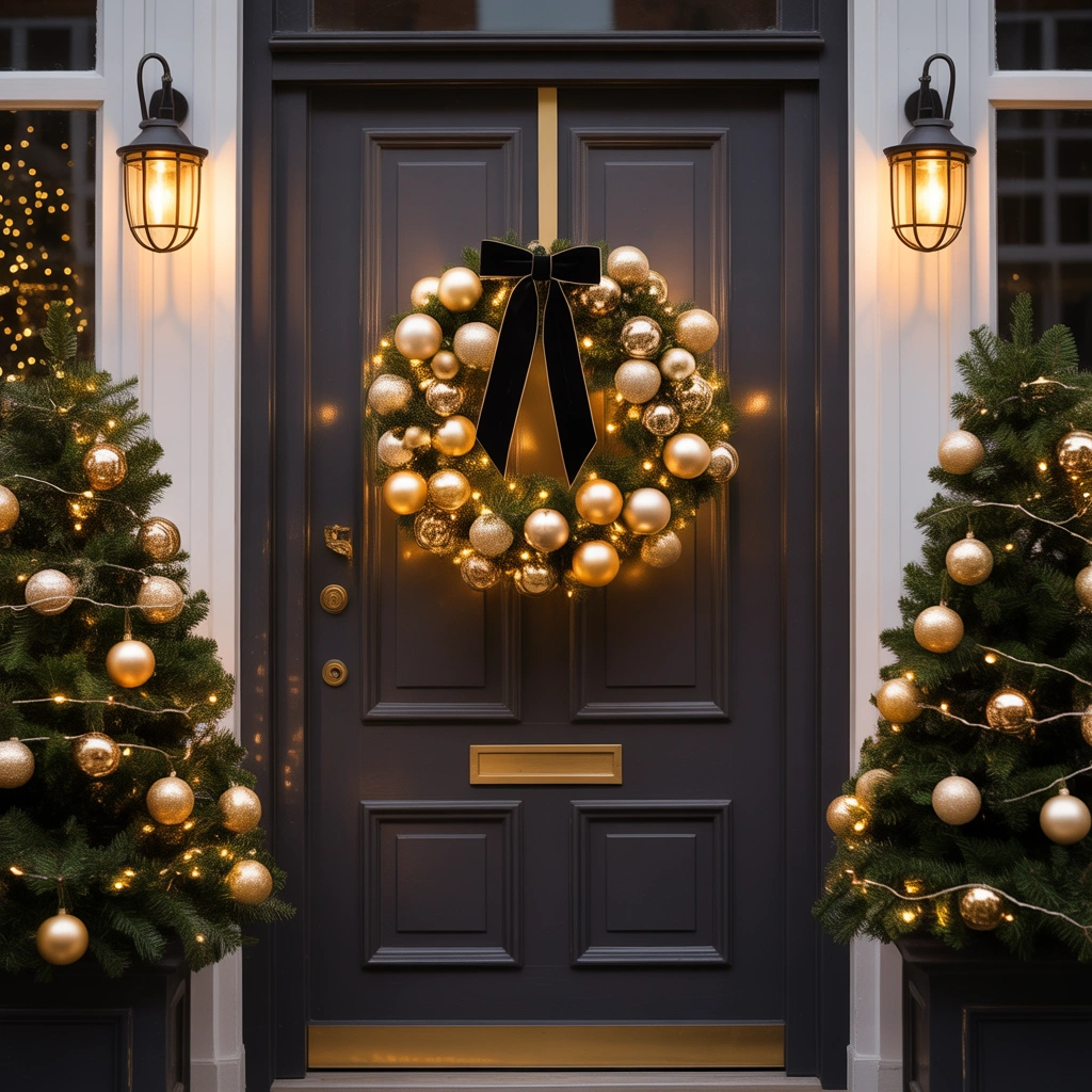 Elegant Black and Gold Christmas Door Decoration