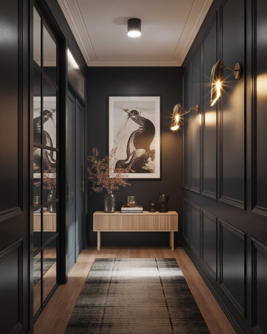 Embrace Dark Wall Colors for a Dramatic Modern Hallway