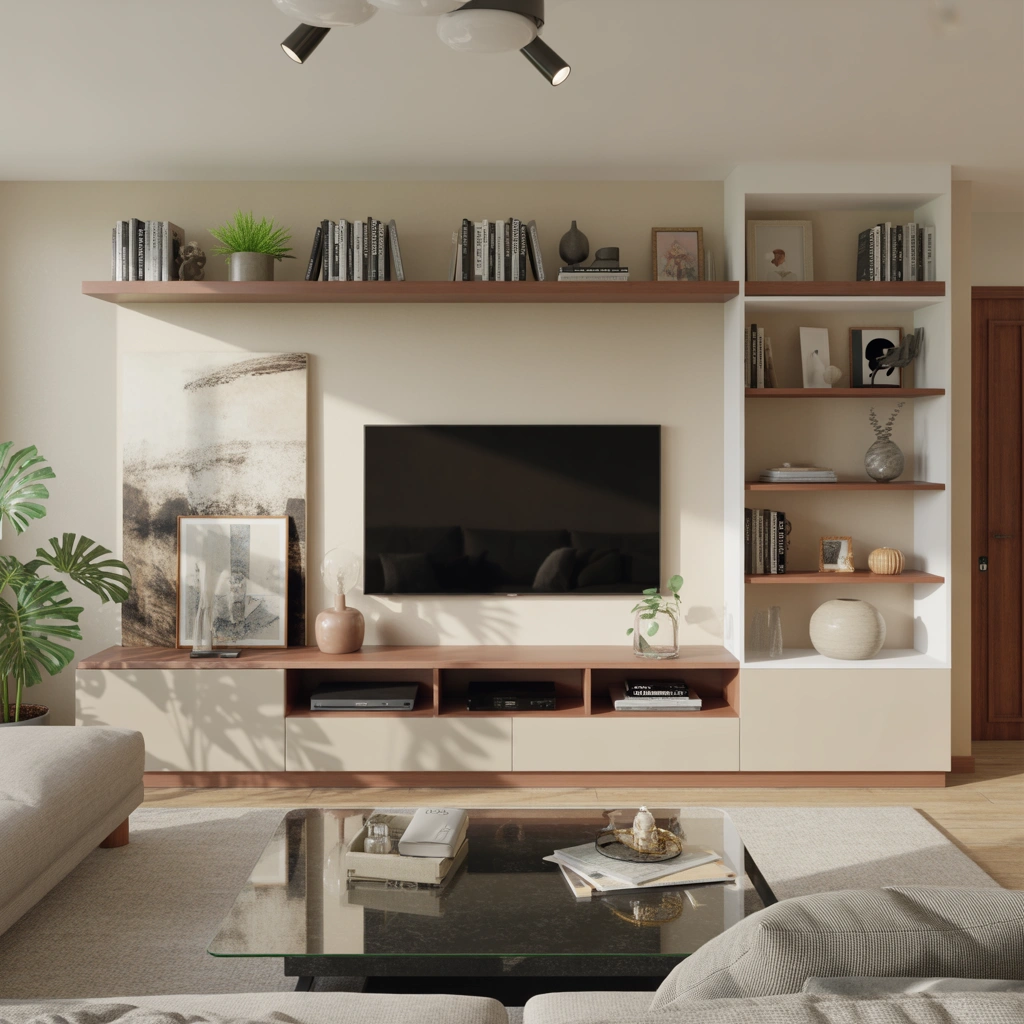 Entertainment Center With Open Shelving Display