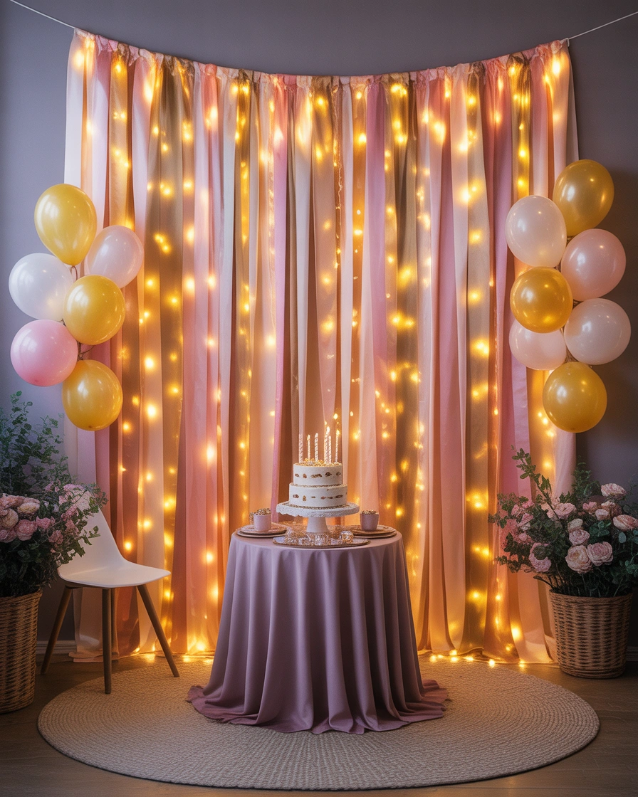 Fairy Light and Ribbon Birthday Wall Decoration