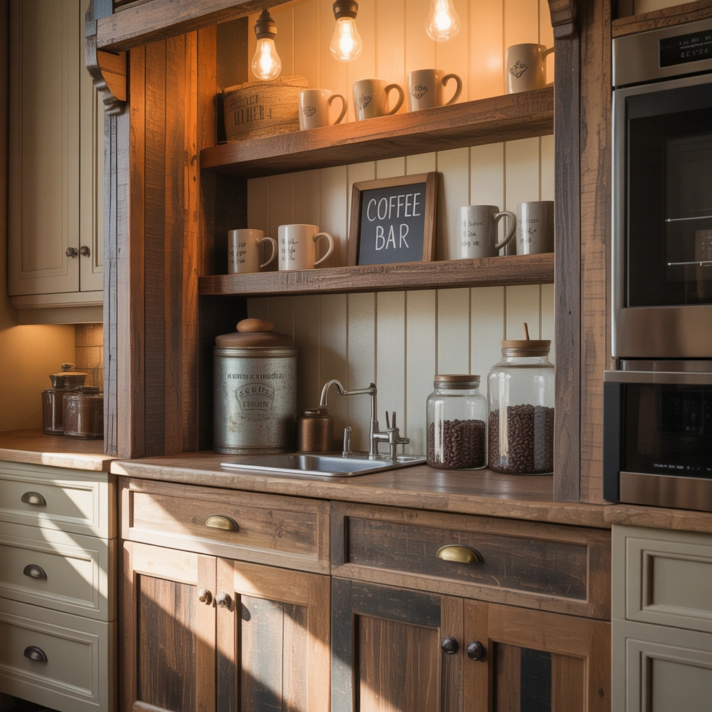 Farmhouse Style Built In Coffee Station