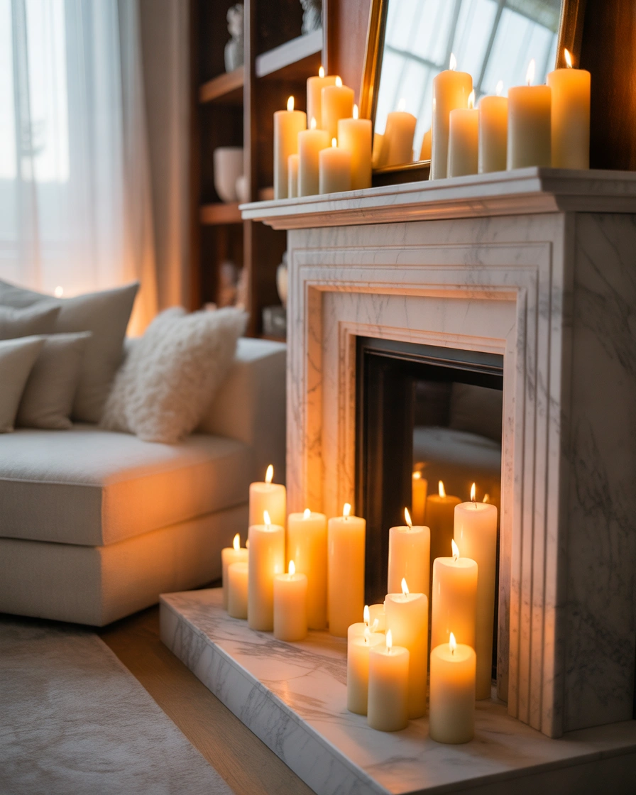 Fill Your Empty Fireplace With Candles for a Warm and Cozy Look