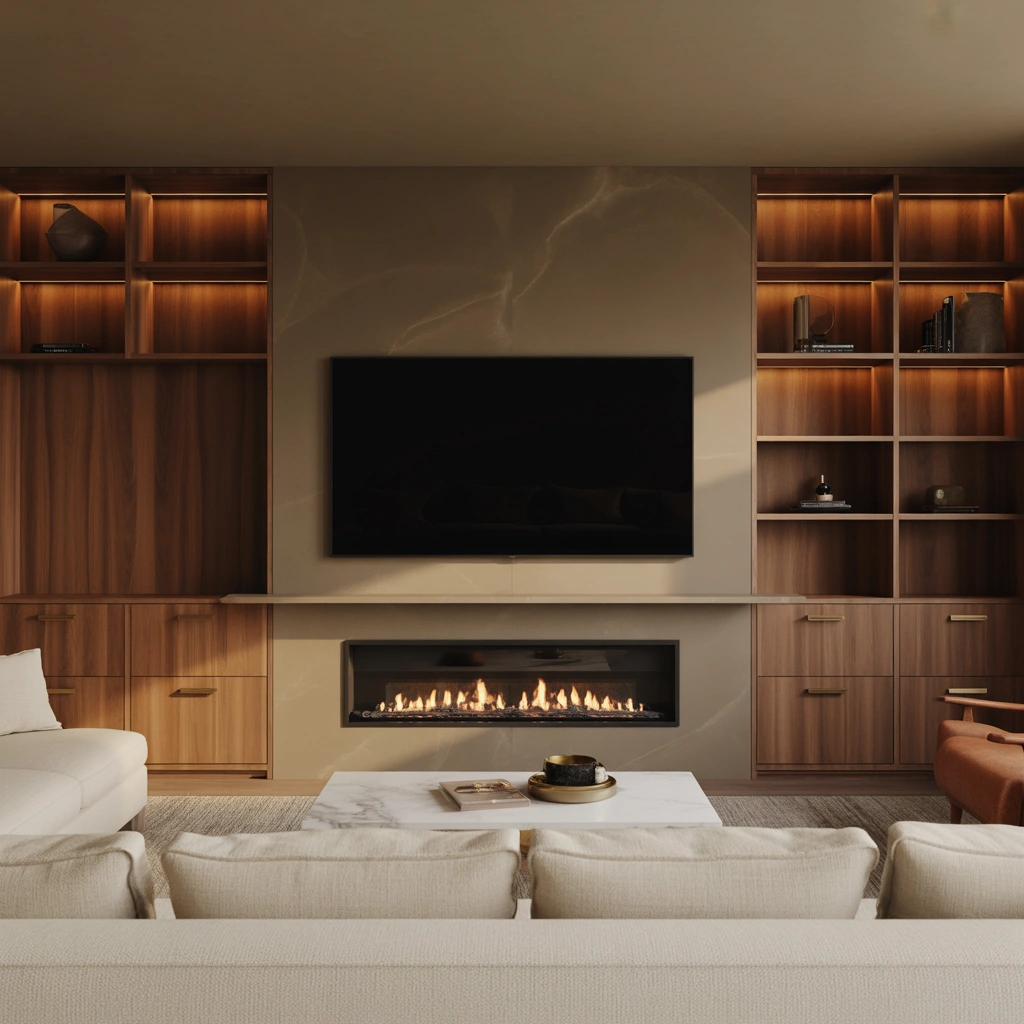Fireplace Wall With Built In TV Above the Fireplace