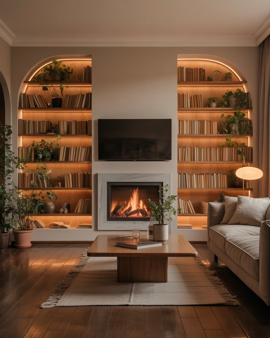 Fireplace With Built In Shelving For Extra Storage