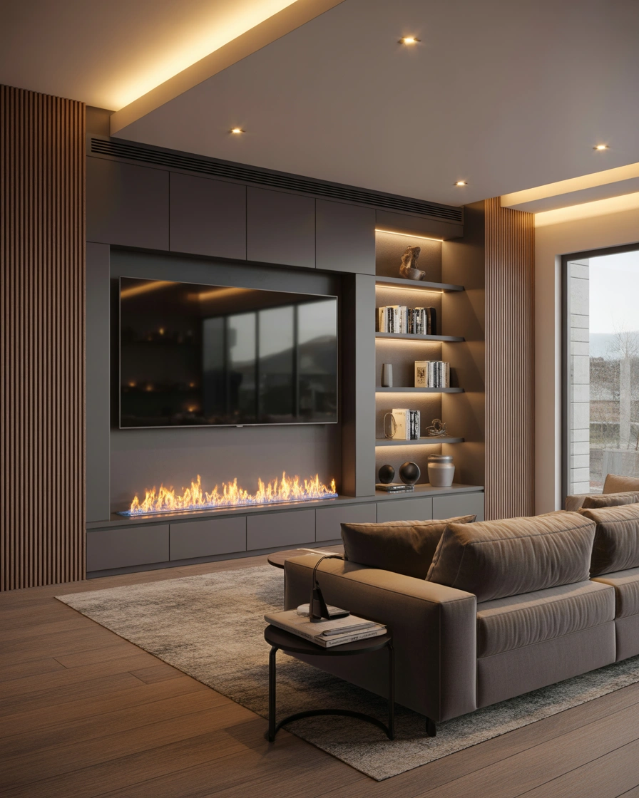 Fireplace With TV Above For a Functional Entertainment Wall
