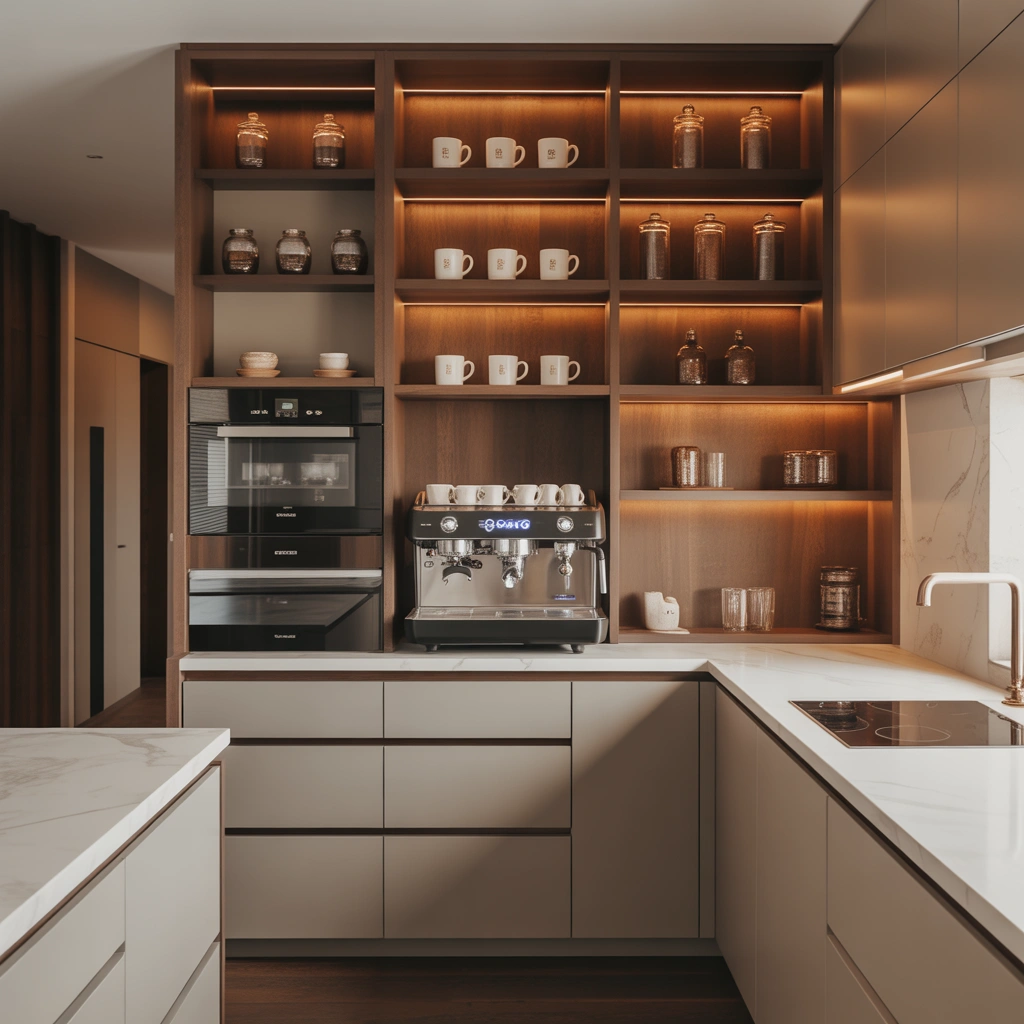 Floor to Ceiling Built In Coffee Cabinet