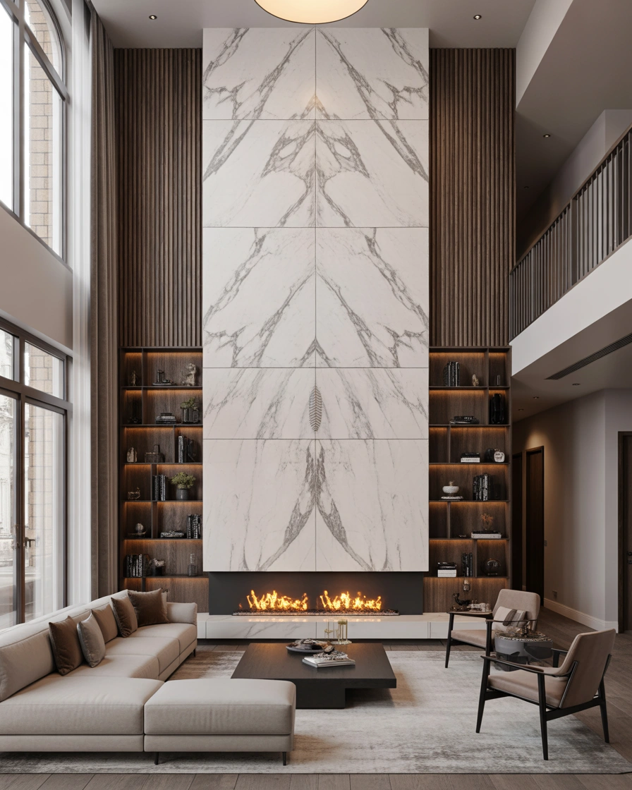 Floor to Ceiling Fireplace For a Dramatic Statement Look