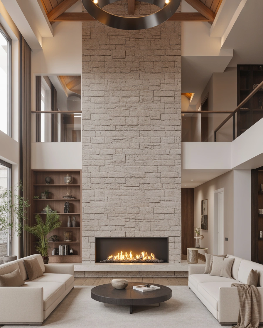 Floor to Ceiling Gas Fireplace Feature Wall